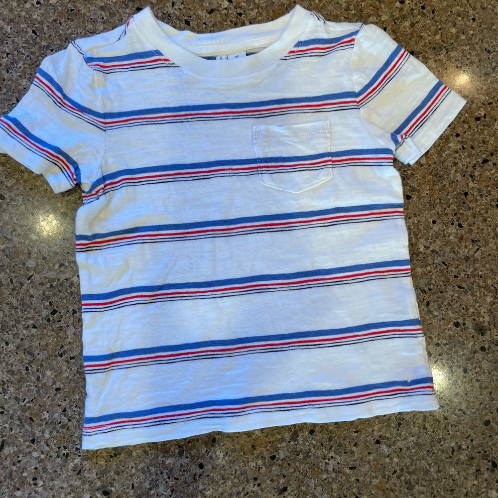 Janie and Jack White Tee with Blue and Red Stripes
